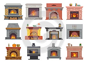 Fireplace vector house christmas wood fire place home illustration warm winter interior bonfire illustration