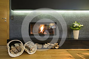 Fireplace with wood stocks