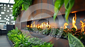 The fireplaces indoor garden feature not only adds visual interest but also helps to purify the air and create a photo