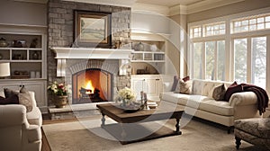 fireplce light granite A spacious living room is captured