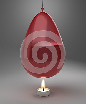 Fireproof balloon experiment. Balloon and flames don`t mix.3D Rendering.