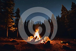 Camp fire or bonfire in the moonlight.