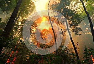 Fires in forest - global climate change Burning rainforest