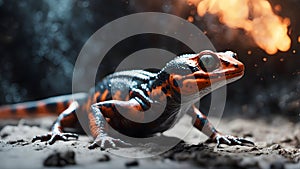 Firesalamander In A Low Angle Perspective Eye Level Focus