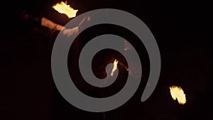 Fireshow performance with burning torch 4k