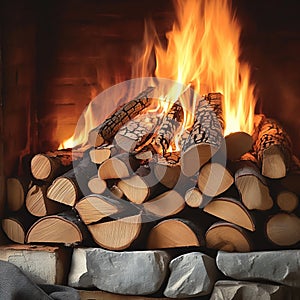 Fireside essentials A stack of firewood enhances a cozy fireplace