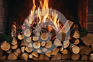 Fireside essentials A stack of firewood enhances a cozy fireplace