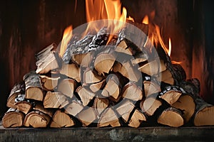 Fireside essentials A stack of firewood enhances a cozy fireplace