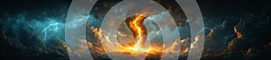 Firestorm and Lightning Combine in a Furious Tornado Formation Above a Road photo