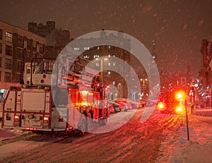 Firetrucks during snow storm