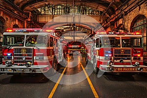 Firetrucks in station, ready for emergency