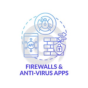 Firewall and anti-virus apps concept icon