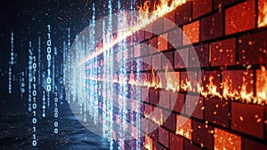 Firewall Breach with Flames and Binary Code