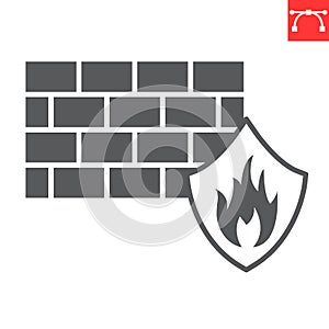 Firewall glyph icon, security and protection, fire with brick wall vector icon,