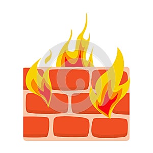 Firewall icon flat Wall in fire icon vector illustration