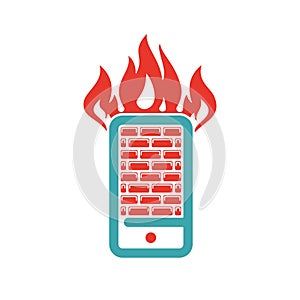 Firewall icon on smartphone screen vector illustration.