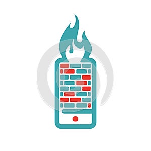 Firewall icon on smartphone screen vector illustration.