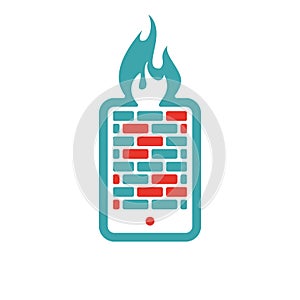 Firewall icon on tablet pc laptop vector illustration.