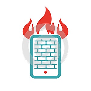 Firewall icon on tablet pc laptop vector illustration.
