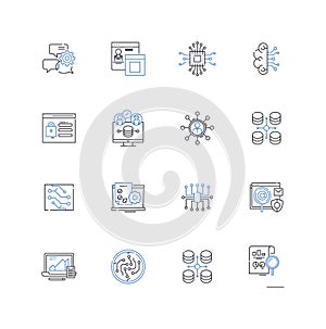 Firewall security line icons collection. Intrusion, Protection, Nerk, Access, Restrict, Filter, Password vector and