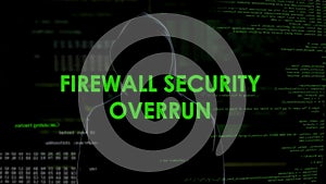 Firewall security overrun, hacker getting access to privacy, internet attack