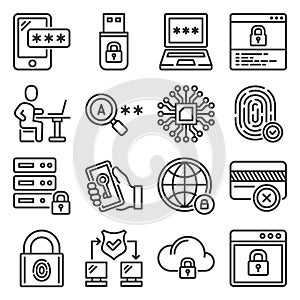 Firewall, Security and Protection Icons Set. Vector