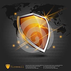Firewall shield background. internet security. shield on the background of the map