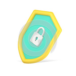 Firewall web lock on shield 3d icon. Volumetric safe and protection of users personal data