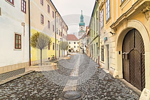 Firewatch Tower with historic street in Sopron, Hungary