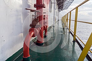 Firewater piping on board a construction work barge