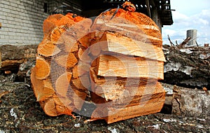 Firewood in bags