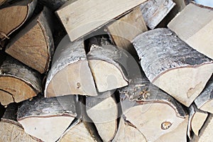 Firewood close-up. Timber harvesting forest