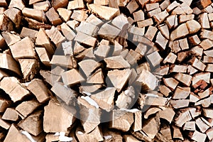 Firewood Dry firewood in a pile for furnace kindling