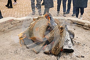 Firewood flame to keep people warm in winter