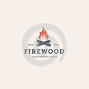 Firewood logo design vintage vector. Campfire with firewood