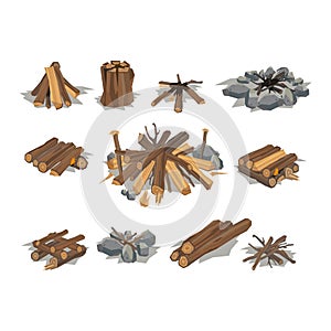 Firewood stack vector wooden material. photo