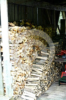 Firewood stacked in a shed