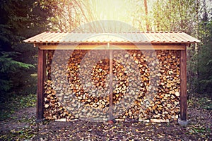 Firewood stacked in shed