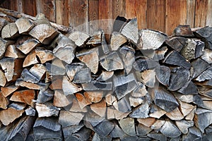 Firewood stock for winter wood fuel in stack