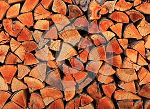 Firewood wood pile stacked triangle shape