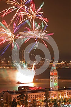 Firework above Ferry Building & Bay Bridge