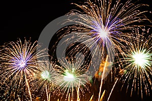 Firework Abstract Background,Gold Sparkler on Dark Night,Light Party Birthday or Merry Christmas and Happy New Year