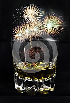 Firework on alcohol glass