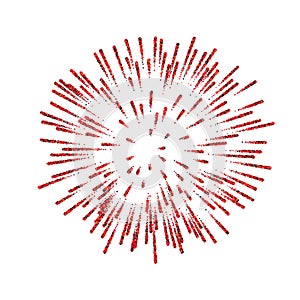 Firework . Beautiful red salute on white background. Bright firework decoration for Christmas card, Happy New
