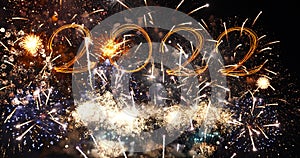 Firework celebrate anniversary happy new year 2022, 4th of july holiday festival. colorful firework in the night time to celebrate