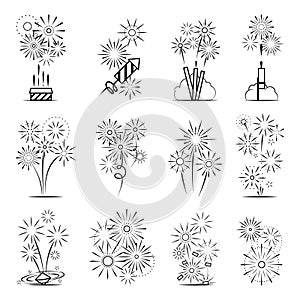 Firework celebration icon set