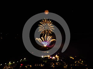 Bonfire night fireworks and funfair captured by drone