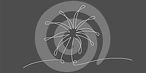 Firework continuous single line. Vector stock illustration isolated on black chalkboard background for design template
