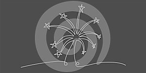 Firework continuous single line. Vector stock illustration isolated on black chalkboard background for design template