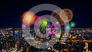 Firework festival in Bangkok at night, thailand